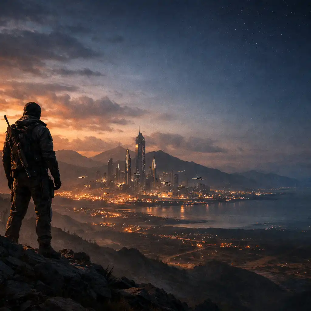 Cinematic scena z futurystycznego świata gry
